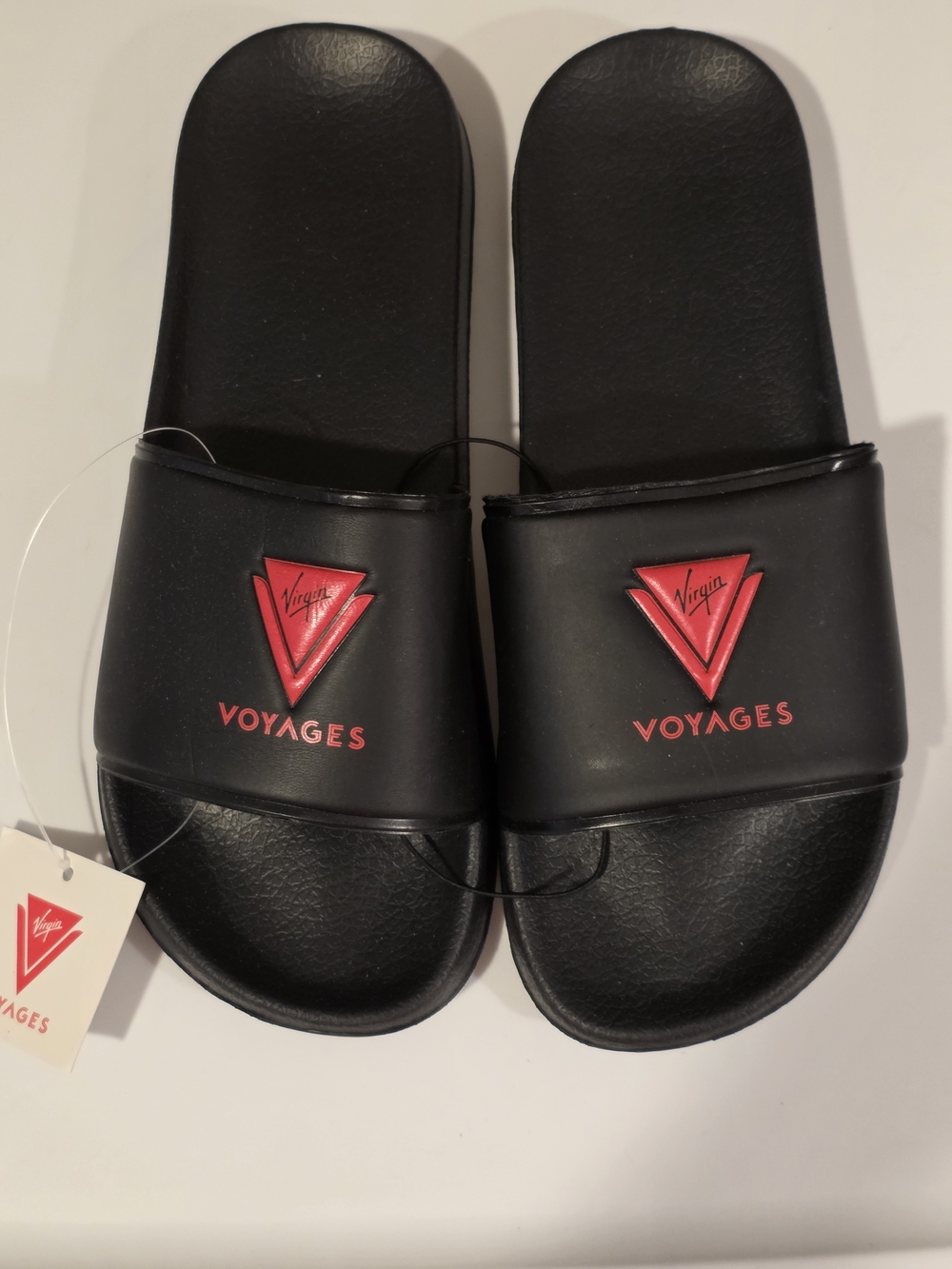 Virgin Voyages Black Slide Sandals with Red Logo
